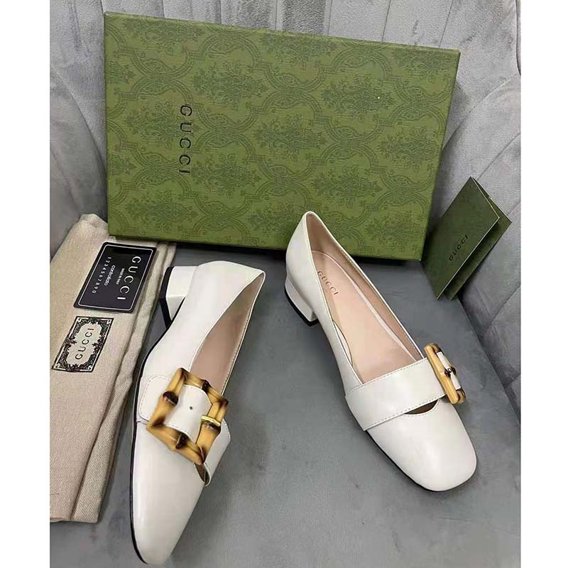 G*u*i gg women ballet flat with bamboo buckle white leather