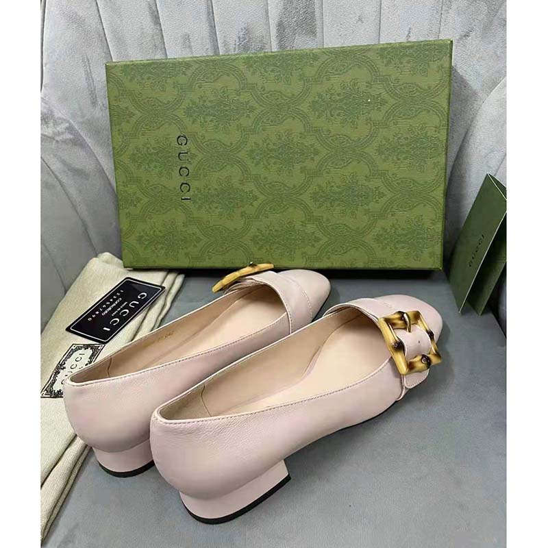 G*u*i gg women ballet flat with bamboo buckle white leather