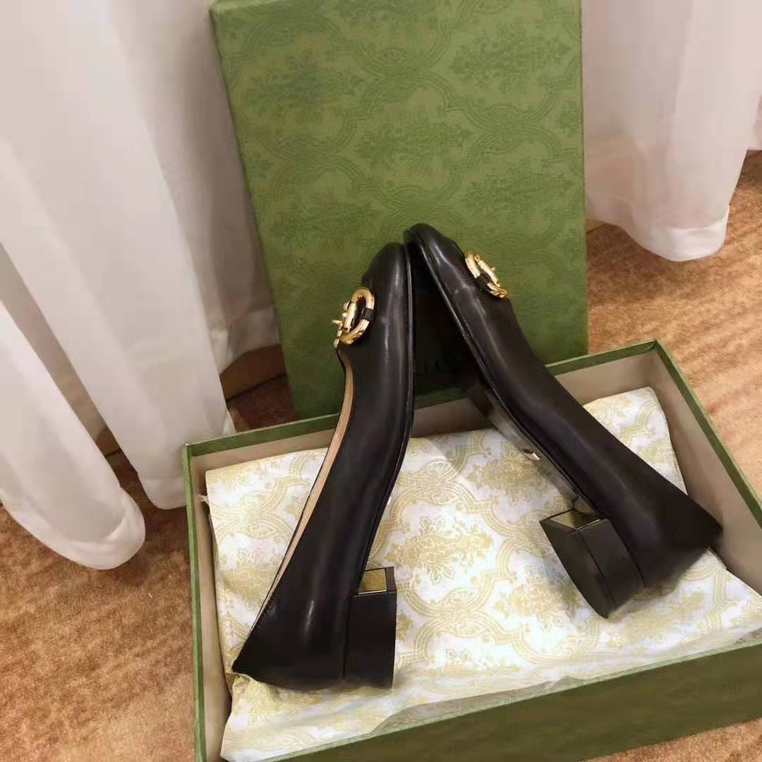 G*u*i gg women ballet flat with horsebit black leather 3 cm heel