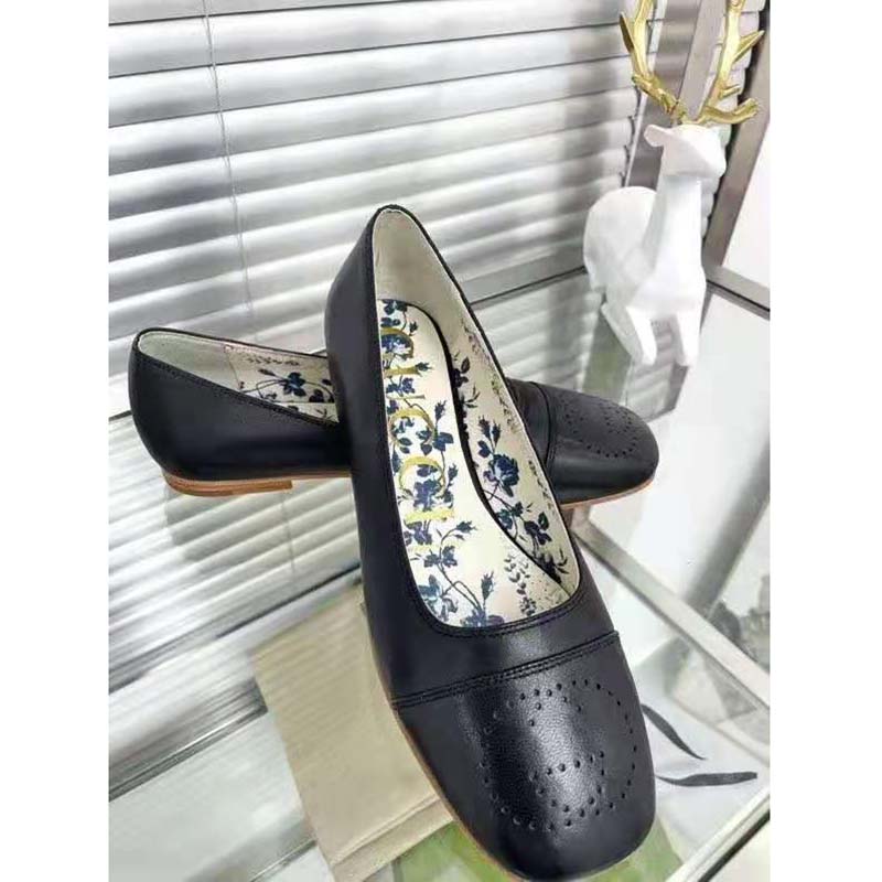 G*u*i gg women ballet flat with interlocking g black leather 1 cm heel
