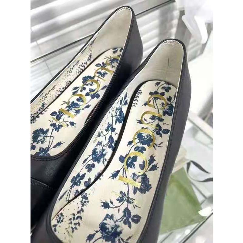 G*u*i gg women ballet flat with interlocking g black leather 1 cm heel