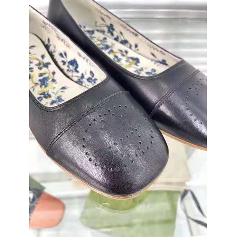 G*u*i gg women ballet flat with interlocking g black leather 1 cm heel
