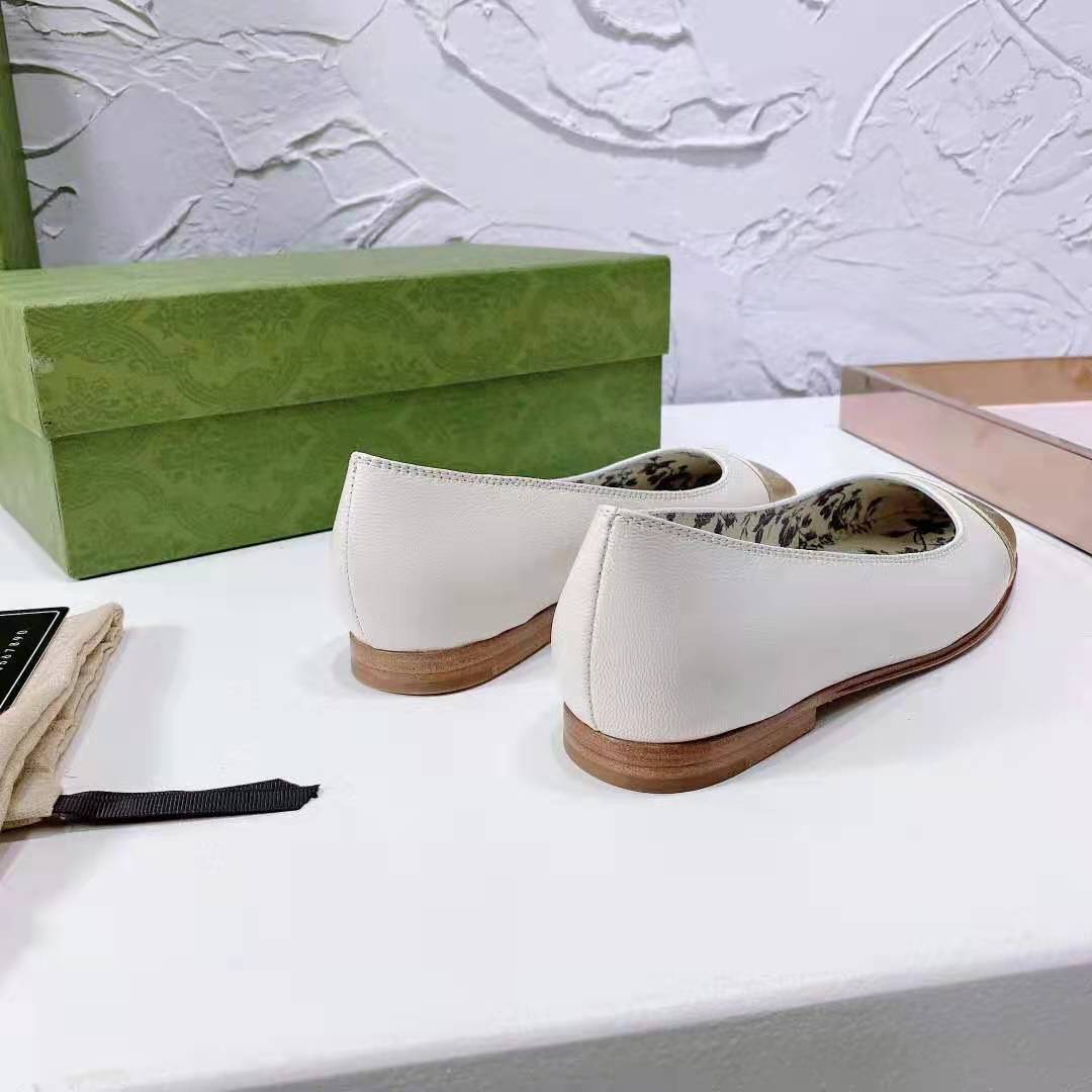 G*u*i gg women ballet flat with interlocking g white leather with rose gold metallic tip