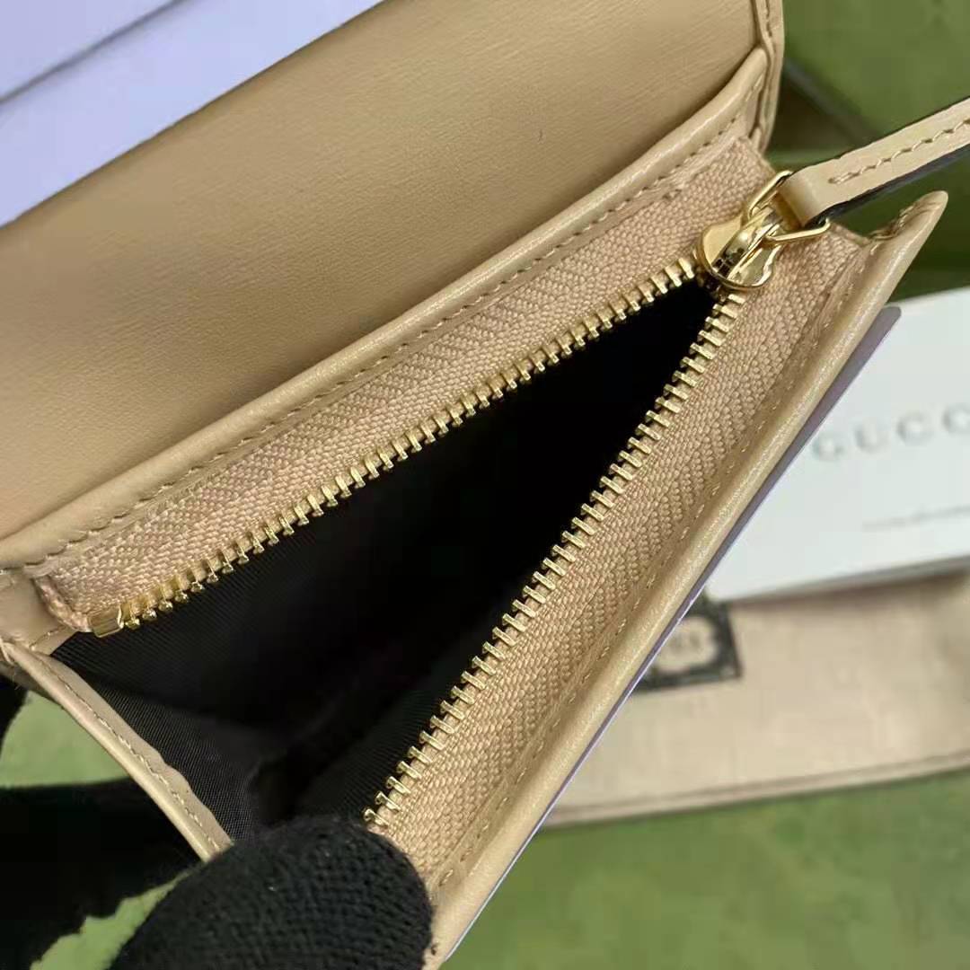 G*u*i gg women G*u*i horsebit 1955 card case wallet beige leather