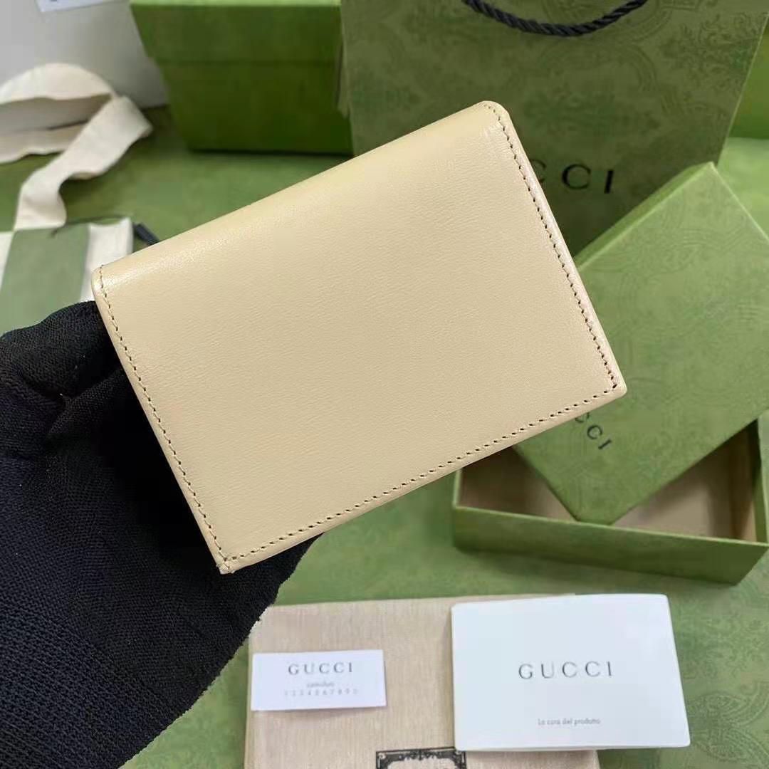 G*u*i gg women G*u*i horsebit 1955 card case wallet beige leather