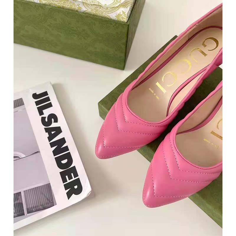 G*u*i gg women matelassé pump pastel pink matelassé chevron leather 10 cm heel