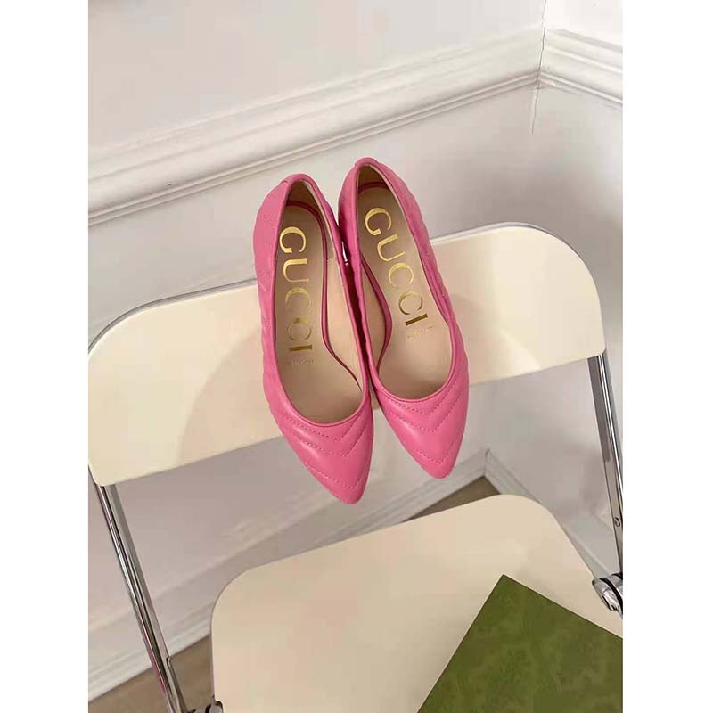 G*u*i gg women matelassé pump pastel pink matelassé chevron leather 10 cm heel