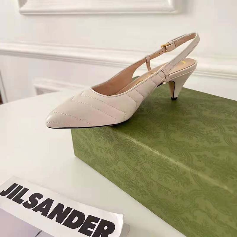 G*u*i gg women matelassé sling back white matelassé chevron leather 7 cm heel