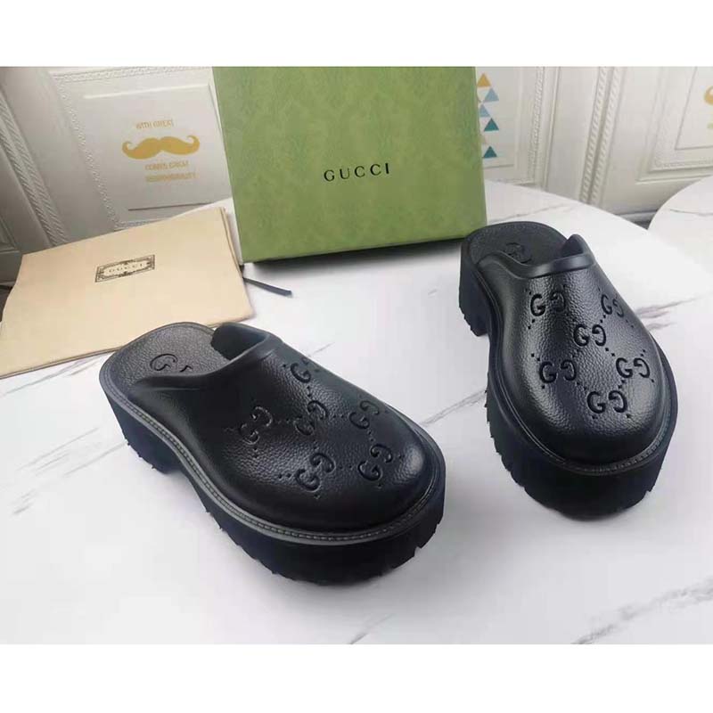 G*u*i gg women platform perforated g sandal black perforated gg rubber
