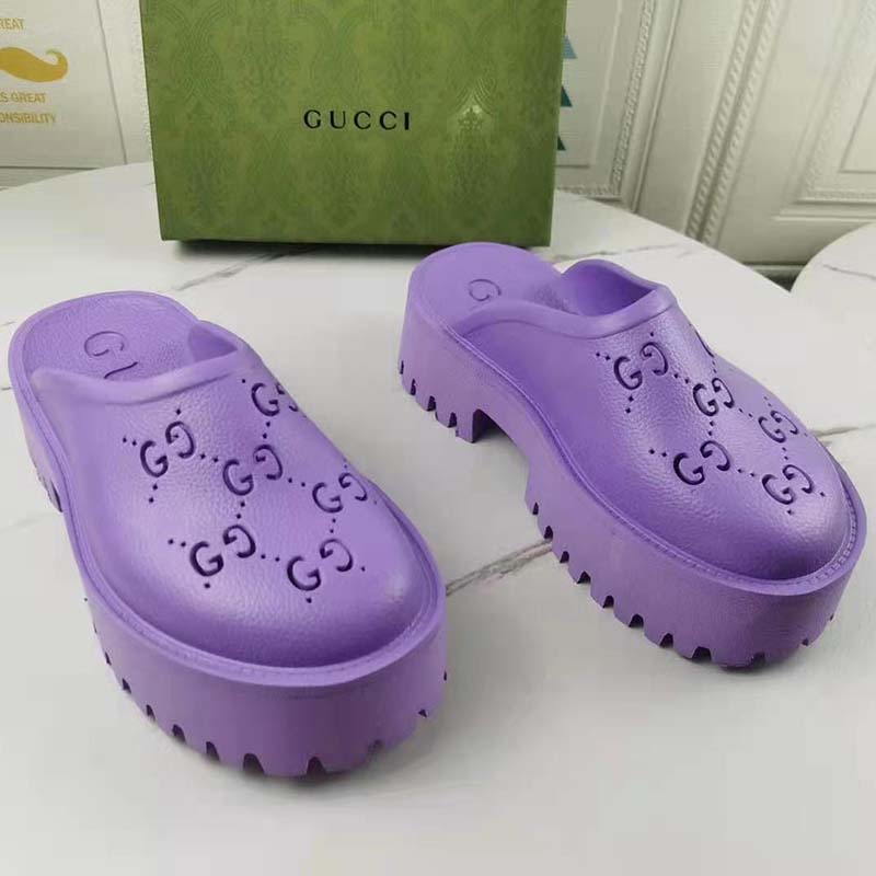 G*u*i gg women platform perforated g sandal lilac perforated gg rubber