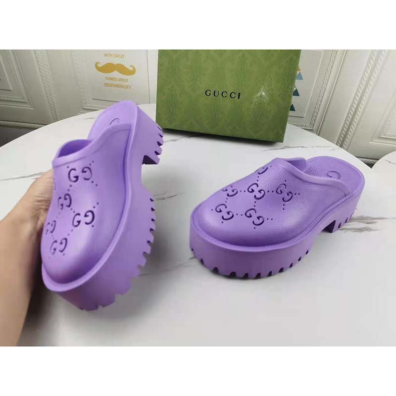 G*u*i gg women platform perforated g sandal lilac perforated gg rubber