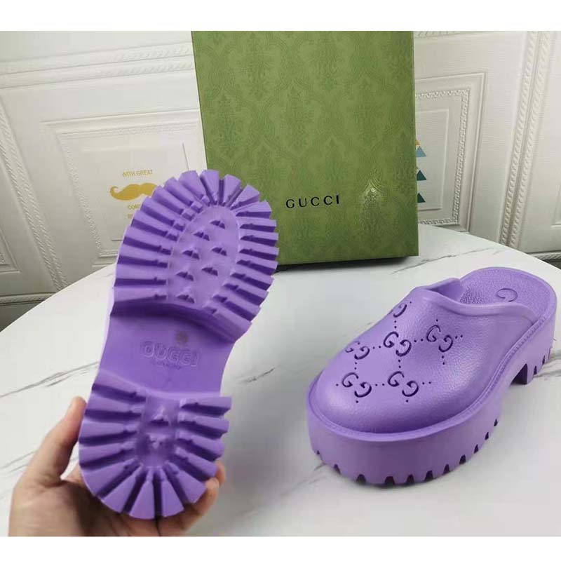 G*u*i gg women platform perforated g sandal lilac perforated gg rubber