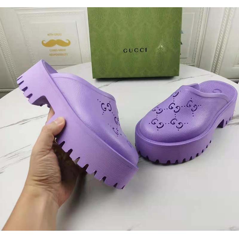 G*u*i gg women platform perforated g sandal lilac perforated gg rubber