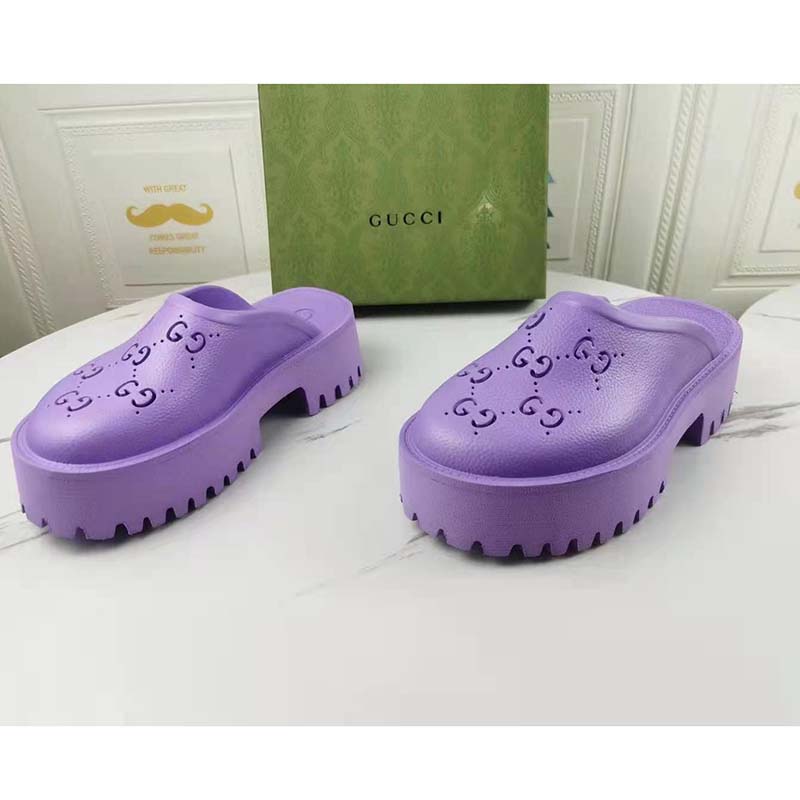 G*u*i gg women platform perforated g sandal lilac perforated gg rubber