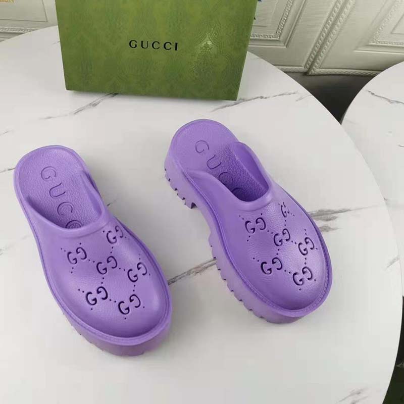 G*u*i gg women platform perforated g sandal lilac perforated gg rubber