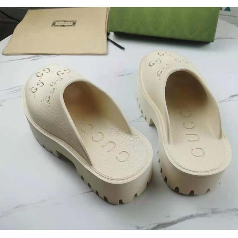 G*u*i gg women platform perforated g sandal white perforated gg rubber