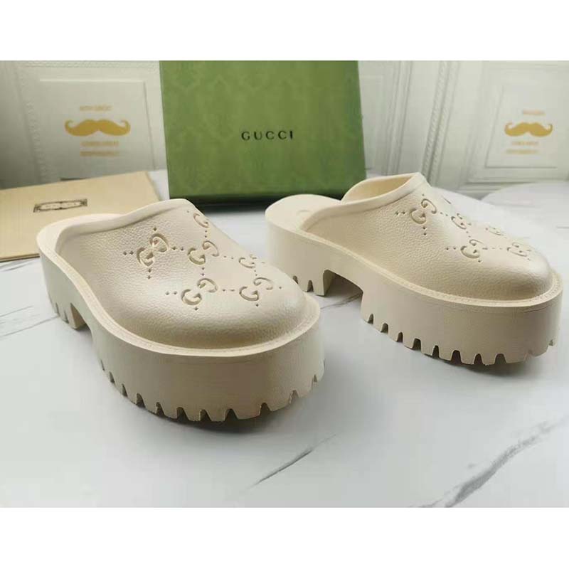 G*u*i gg women platform perforated g sandal white perforated gg rubber