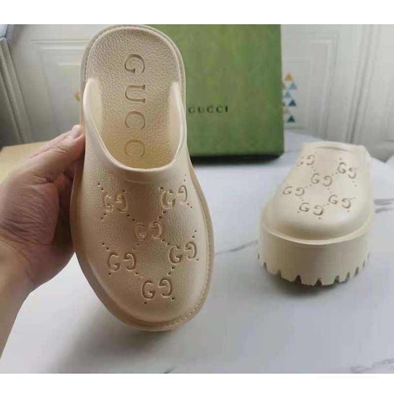 G*u*i gg women platform perforated g sandal white perforated gg rubber