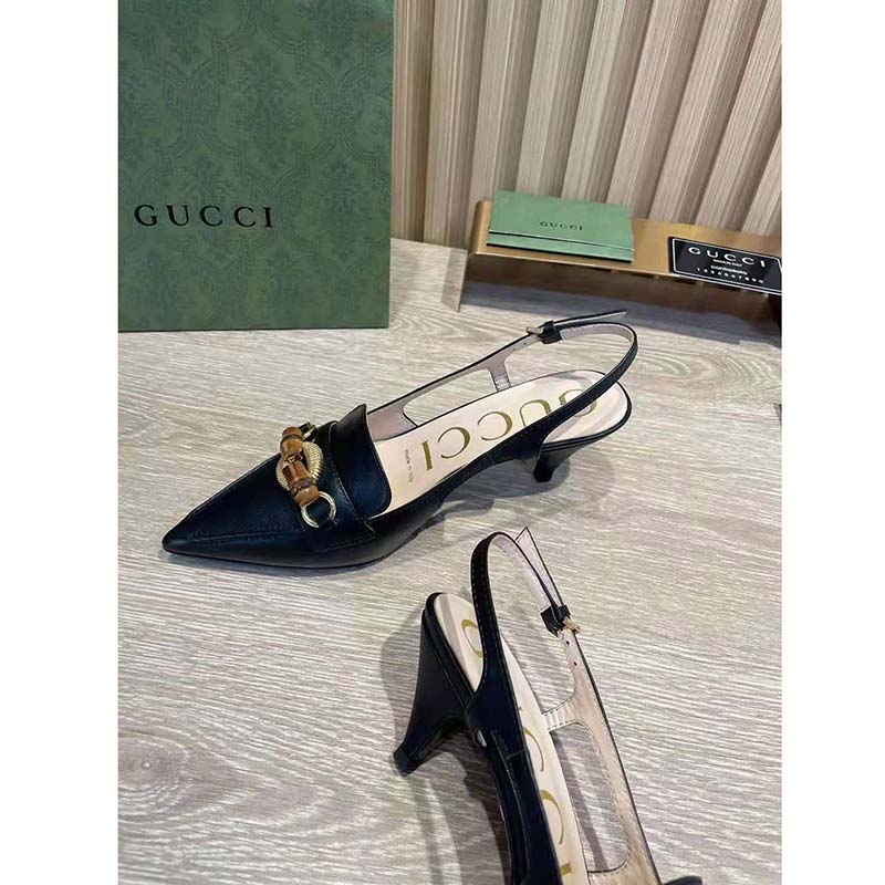 G*u*i gg women pump with bamboo horsebit black leather