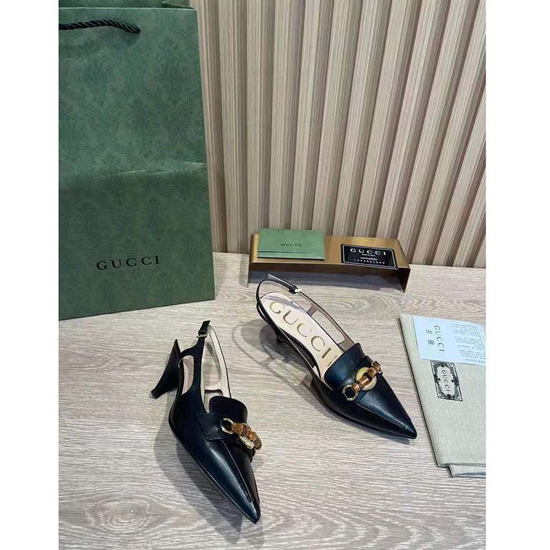 G*u*i gg women pump with bamboo horsebit black leather