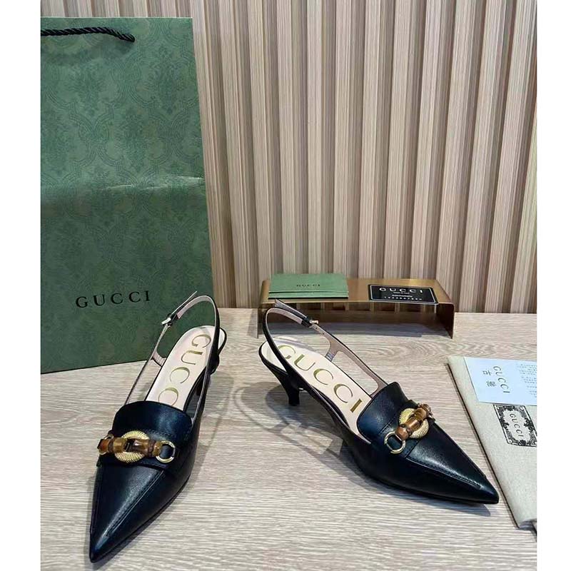 G*u*i gg women pump with bamboo horsebit black leather