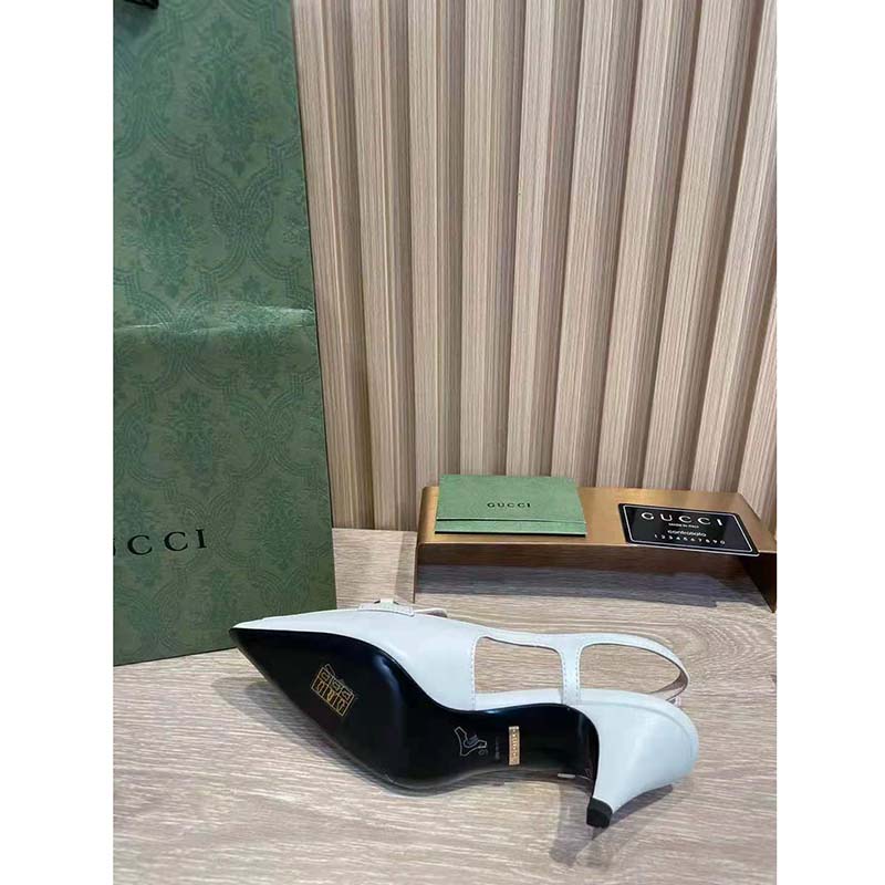 G*u*i gg women pump with bamboo horsebit white leather