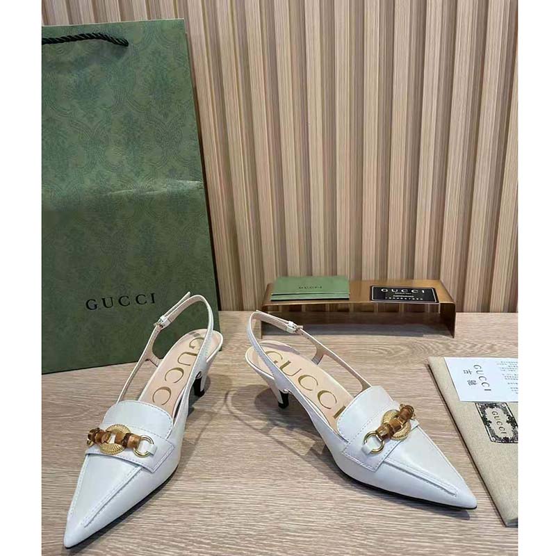 G*u*i gg women pump with bamboo horsebit white leather