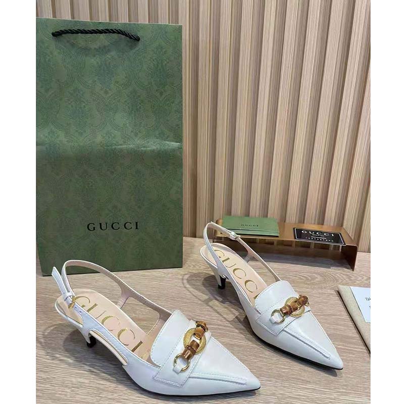 G*u*i gg women pump with bamboo horsebit white leather