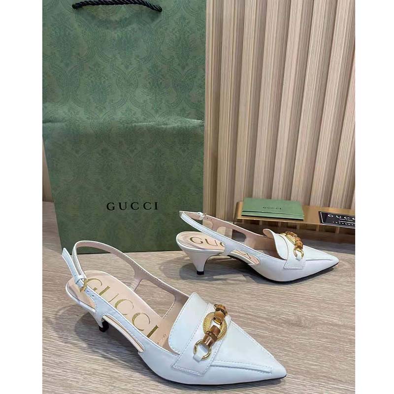 G*u*i gg women pump with bamboo horsebit white leather
