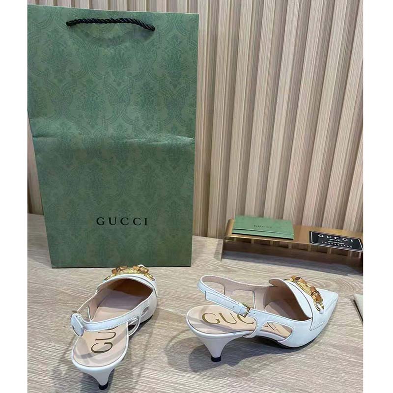 G*u*i gg women pump with bamboo horsebit white leather