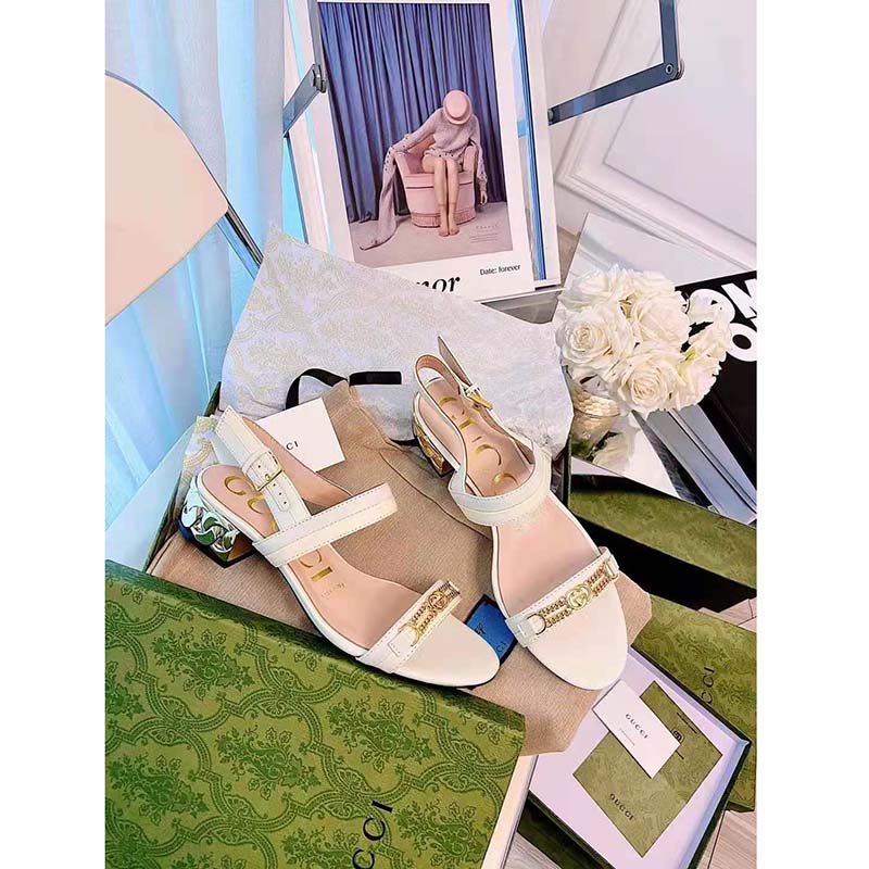 G*u*i gg women sandal with chain-shaped heel butter colored leather with off-white