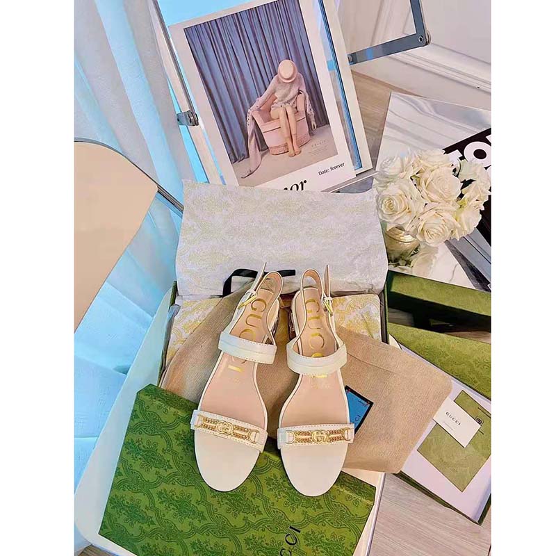 G*u*i gg women sandal with chain-shaped heel butter colored leather with off-white