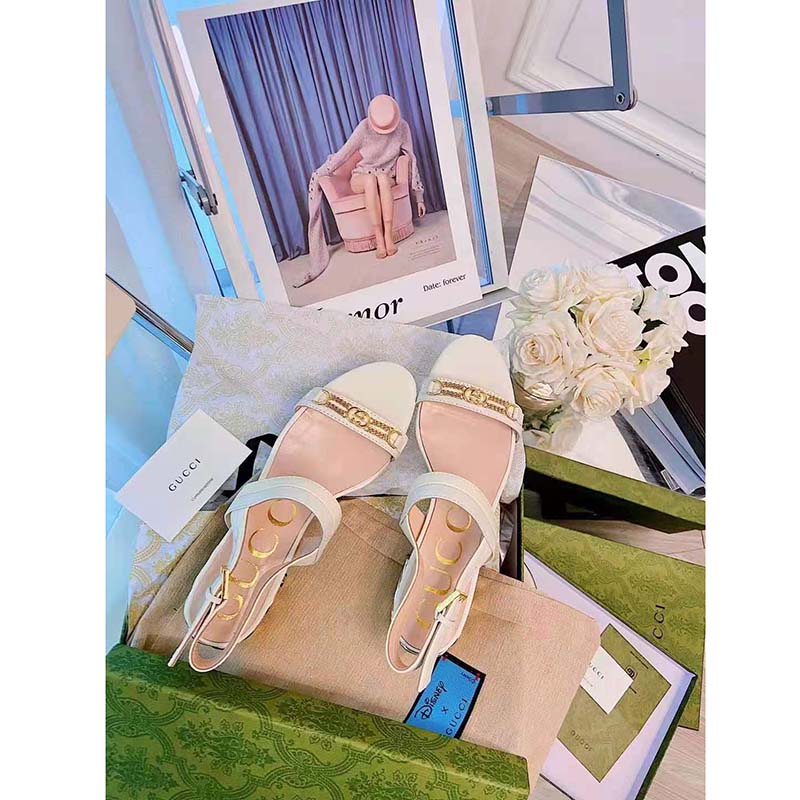 G*u*i gg women sandal with chain-shaped heel butter colored leather with off-white