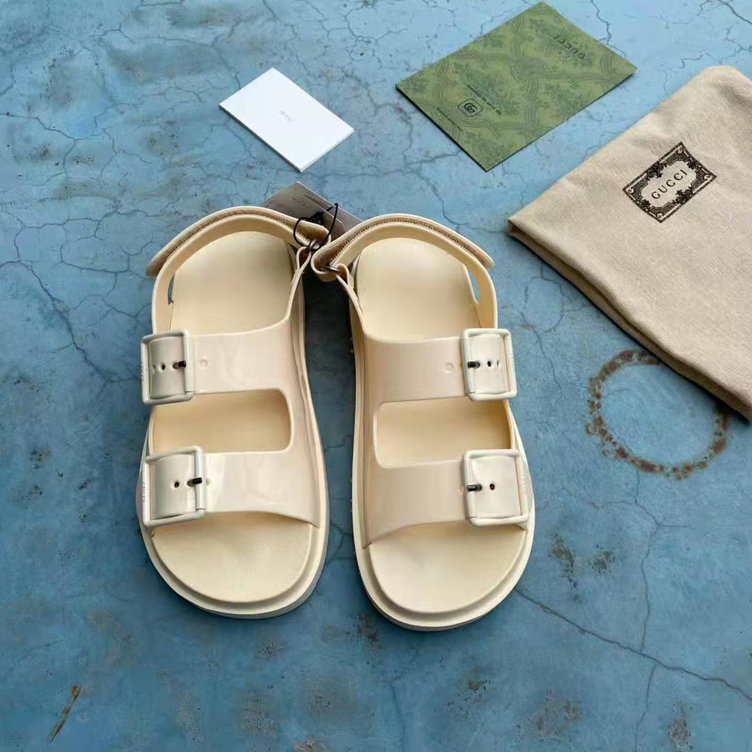 G*u*i gg women sandal with mini double g off-white rubber