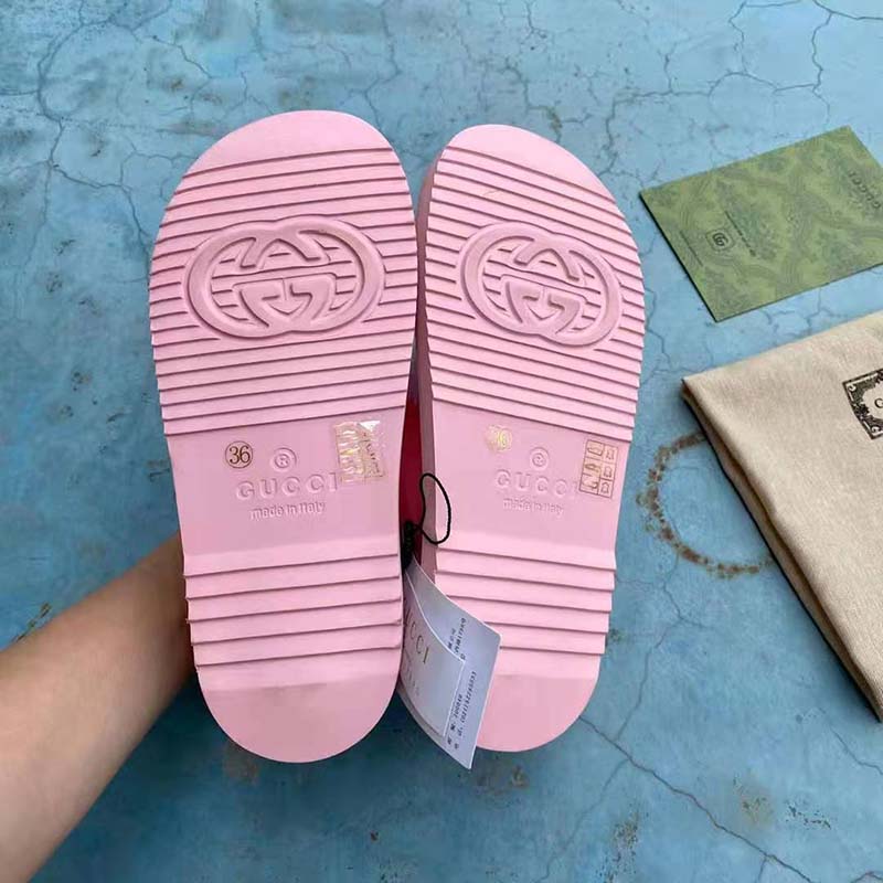G*u*i gg women sandal with mini double g pink rubber