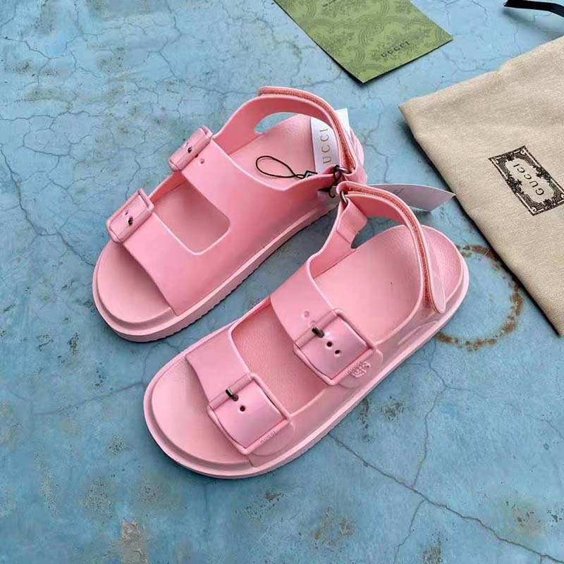 G*u*i gg women sandal with mini double g pink rubber