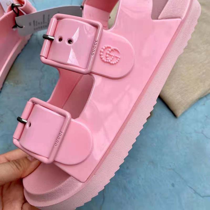 G*u*i gg women sandal with mini double g pink rubber