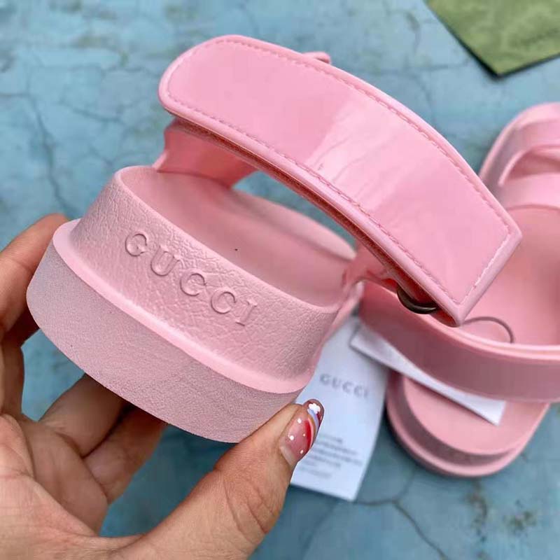 G*u*i gg women sandal with mini double g pink rubber