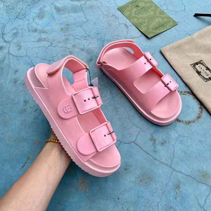 G*u*i gg women sandal with mini double g pink rubber