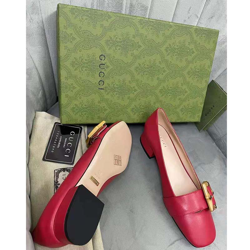 G*u*i gg women ballet flat with bamboo buckle dark red leather