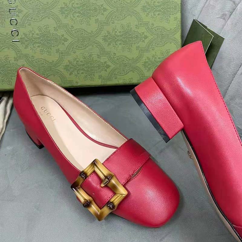 G*u*i gg women ballet flat with bamboo buckle dark red leather
