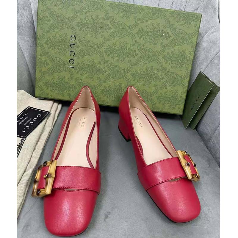 G*u*i gg women ballet flat with bamboo buckle dark red leather