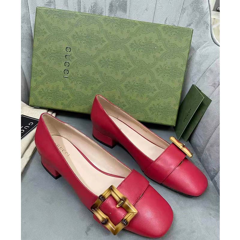 G*u*i gg women ballet flat with bamboo buckle dark red leather