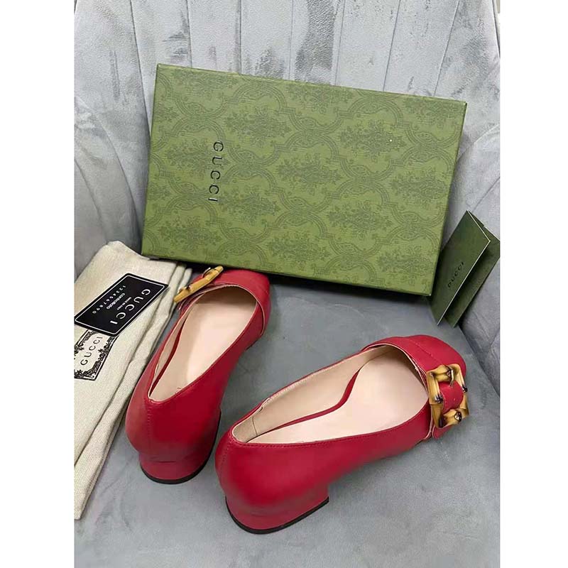 G*u*i gg women ballet flat with bamboo buckle dark red leather
