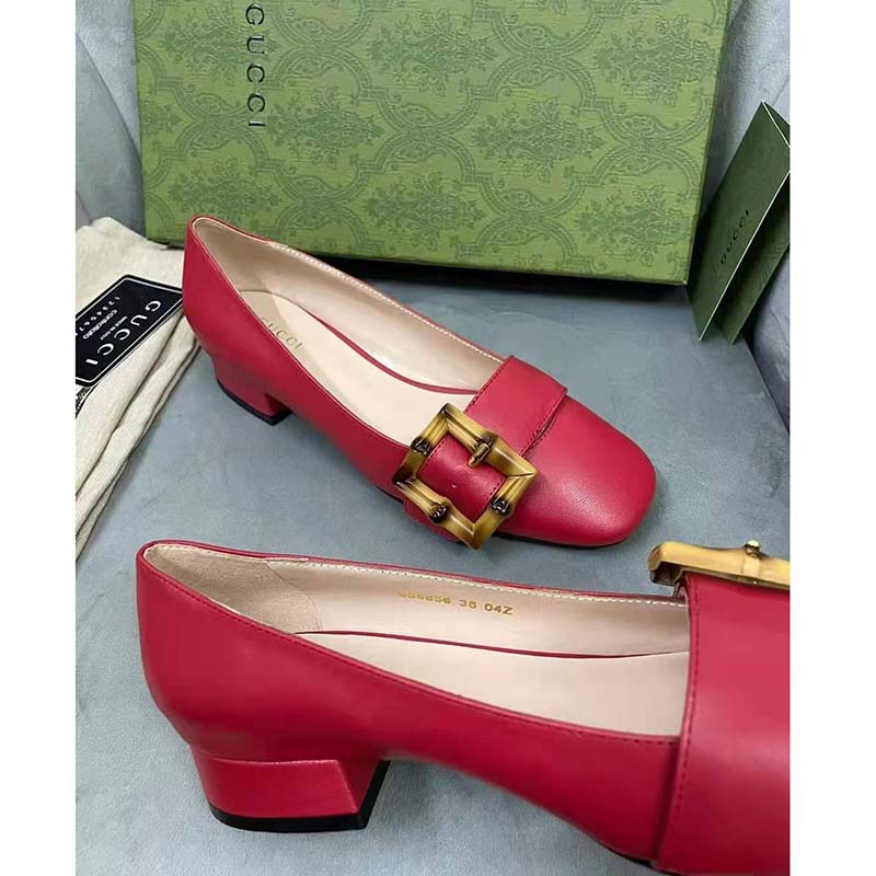 G*u*i gg women ballet flat with bamboo buckle dark red leather