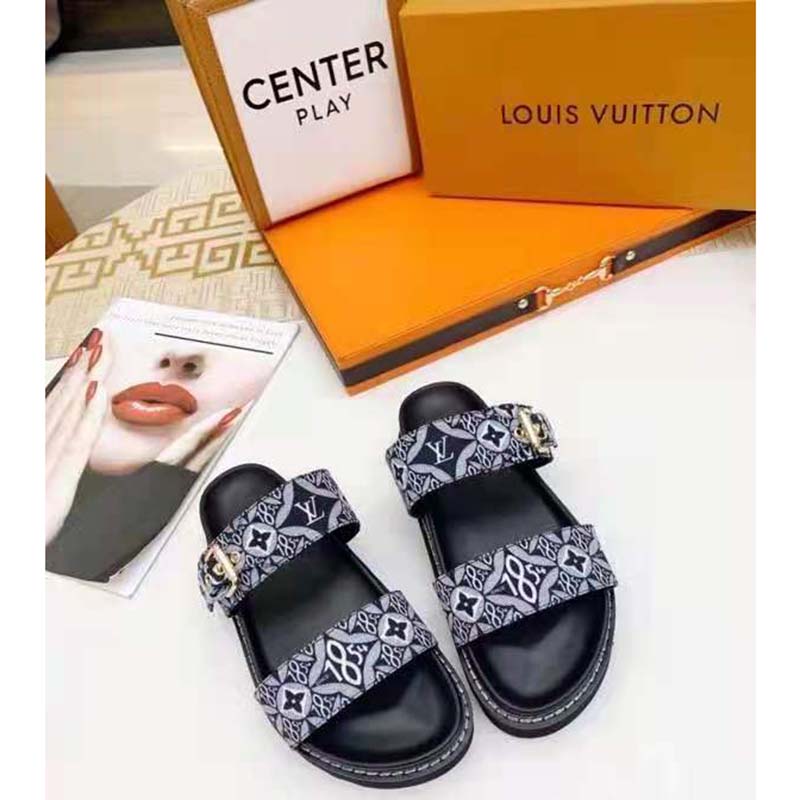 Louis Vuitton LV Women Since 1854 Paseo Flat Comfort Mule Gray Silver-Color Hardware