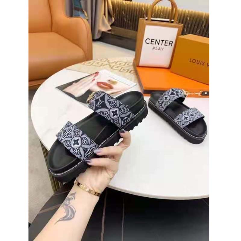 Louis Vuitton LV Women Since 1854 Paseo Flat Comfort Mule Gray Silver-Color Hardware