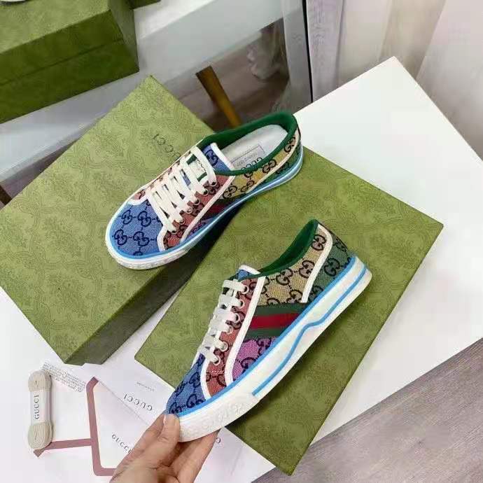 G*u*i gg unisex G*u*i tennis 1977 gg multicolor sneaker green and blue gg canvas