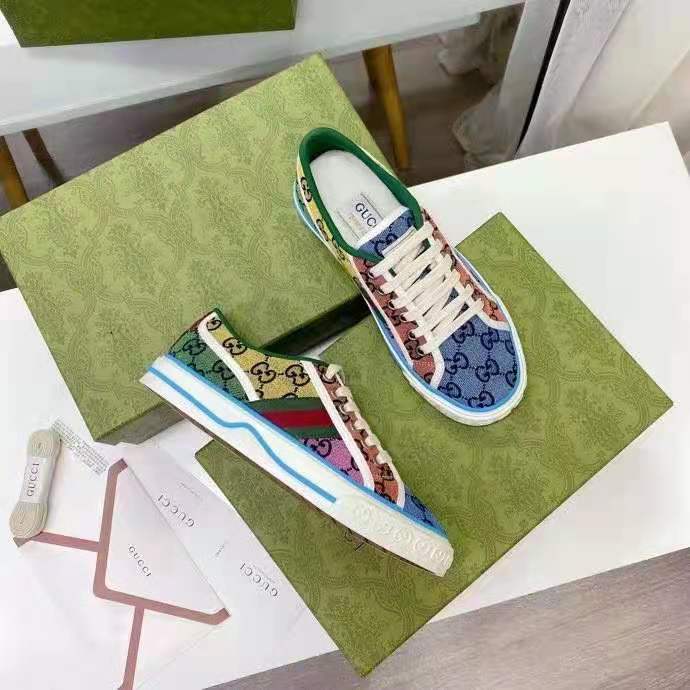 G*u*i gg unisex G*u*i tennis 1977 gg multicolor sneaker green and blue gg canvas