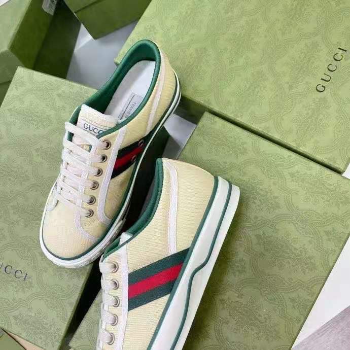 G*u*i gg unisex G*u*i tennis 1977 sneaker butter cotton green and red web